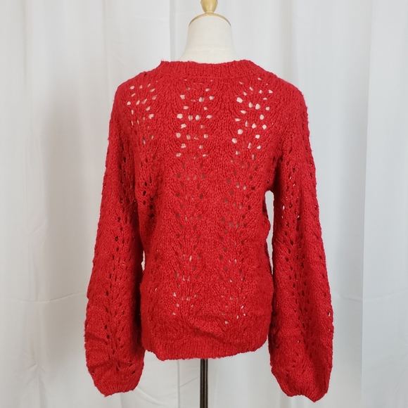 Mohair Blend Red Perforated Woven Knit Sweater For the Republic Red Small - Picture 2 of 4